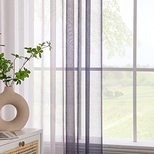 EMEMA Voile Curtain Two-Tone Curtain with Eyelets Transparent Curtain Eyelet Curtain Window Curtain Translucent for Bedroom Set of 2 140 x 175 cm Purple - Image 3