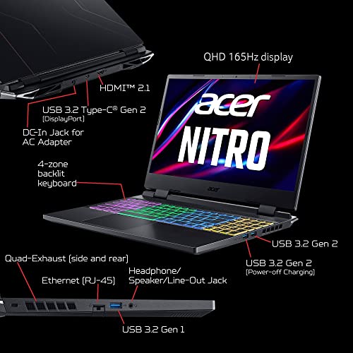Acer Nitro 5 AN515-46-R0EQ Gaming Laptop | AMD Ryzen 7 6800H Octa-Core CPU | NVIDIA GeForce RTX 3070 Ti Laptop GPU | 15.6" QHD FreeSync 165Hz IPS | 32GB DDR5 | 1TB Gen 4 SSD | Wi-Fi 6E | - Notebook - Immagine 5