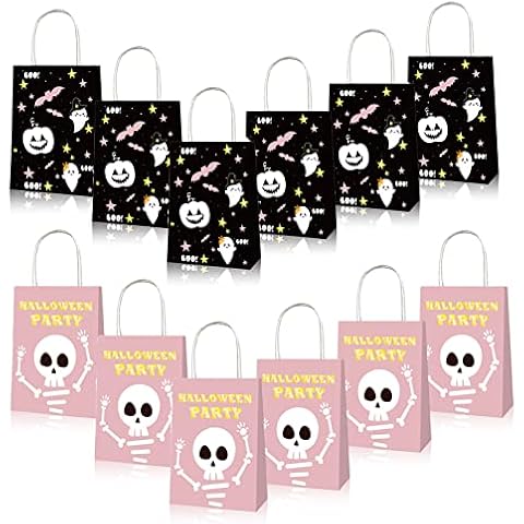 12pcs Halloween Bags, Halloween Party Bags with Handles, Trick or Treat Bags Bulk Reusable Candy Sweet Bags Paper Gift Bags for Kids Halloween Birthday Party Favors Cover