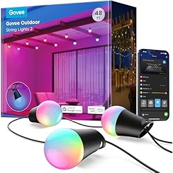 Govee Smart Outdoor String Lights 2, 48ft Outdoor Lights with Dimmable Warm White LED Bulbs, 47 Scene Modes for Patio, Backyard, Balcony, IP65 Waterproof, Works with Alexa, App Control