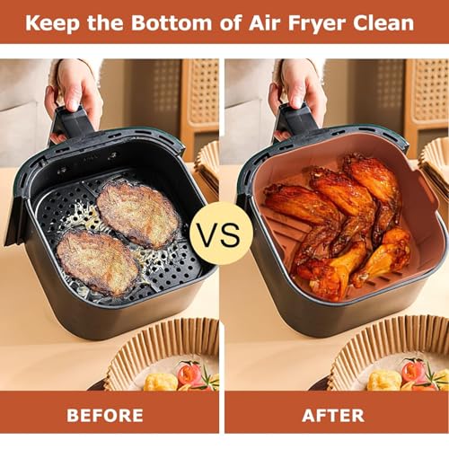 Image of Solitude 2 Pcs Silicone Air Fryer Liners, Air Fryer Silicone Reusable Liners Square,Food Safe Air Fryers Oven Accessories, Silicone Baking Tray Pots Liner Paper Multicolor (Square)