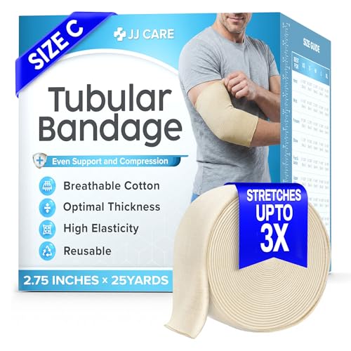 Image of Tubular Bandage, 2.75 inch x 25 yds / 75 ft,Stockinette Tubing for Ankles and Knees, Tubi Grip Size C Reusable Elastic Bandage Sleeve, Compression Tubes for Knees and Upper Arm