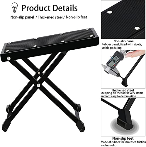 Image of kh Guitar Foot Stool 5 Adjustable Height Folding Foot Rest Made of Solid Iron Guitar Foot Stand for Classical Guitar Non Skid Metal Guitar Pedal for Comfortable and Solid Support
