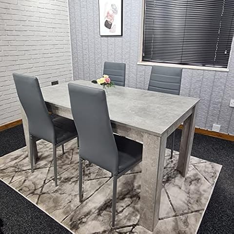 KOSY KOALA Grey Dining Table and 4 chairs stone grey effect kitchen wood set 4 (Table 117 length with 4 grey metal chairs) Cover