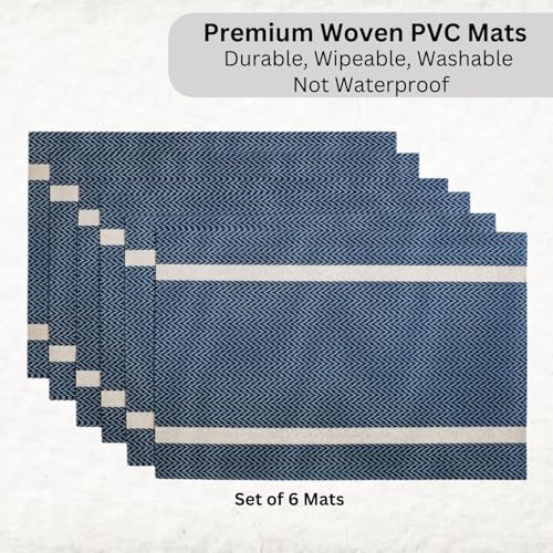 Image of Livmodern Premium PVC Dining Table Mats for 6 Seater| Woven PVC Placemats | Heat Resistant & Anti Skid Table Mats| Wipeable & Washable Set of 6- Midnight Chevron