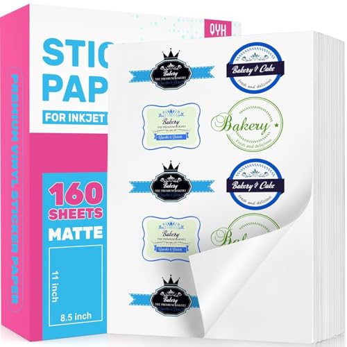 QYH Printable Sticker Paper for Printer - Matte Waterproof White...