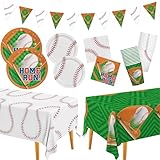 Baseball Party Supplies Kit for 24 - Complete with Dinner & Dessert Plates, Napkins, Cups, Banner & Tablecloth Baseball Birthday & Gameday Celebrations，Baseball Party Decorations & Favors