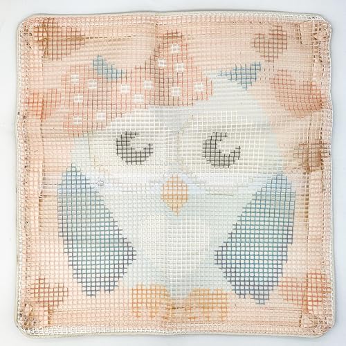 Image of Howie's Latch Hook Kit, DIY Owl Pillow Crochet Yarn Kits for Adults, Color Preprinted Pattern Embroidery Sofa Cushion Cover (Blue Owl, 16.93 x 16.93 inch)