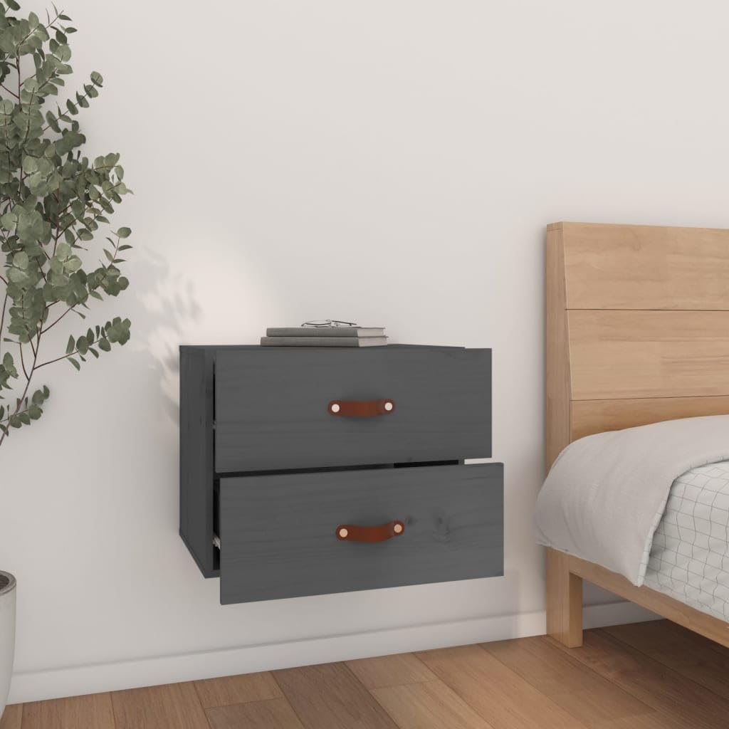 Mesitas de noche de pared genéricas 2 piezas de madera de pino macizo, 50 x 36 x 40 cm, estantes flotantes con gran espacio de almacenamiento para revistas y mandos a distancia