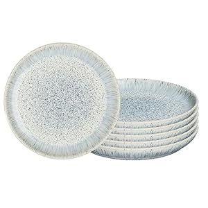 Denby – Halo Speckle Dinner Plates Set of 6-10.25 Inch Dishwasher Microwave Oven Safe – Scratch Chip Resistant – Grey, Neutral, Blue Large Ceramic Stoneware Dinnerware Plates Set