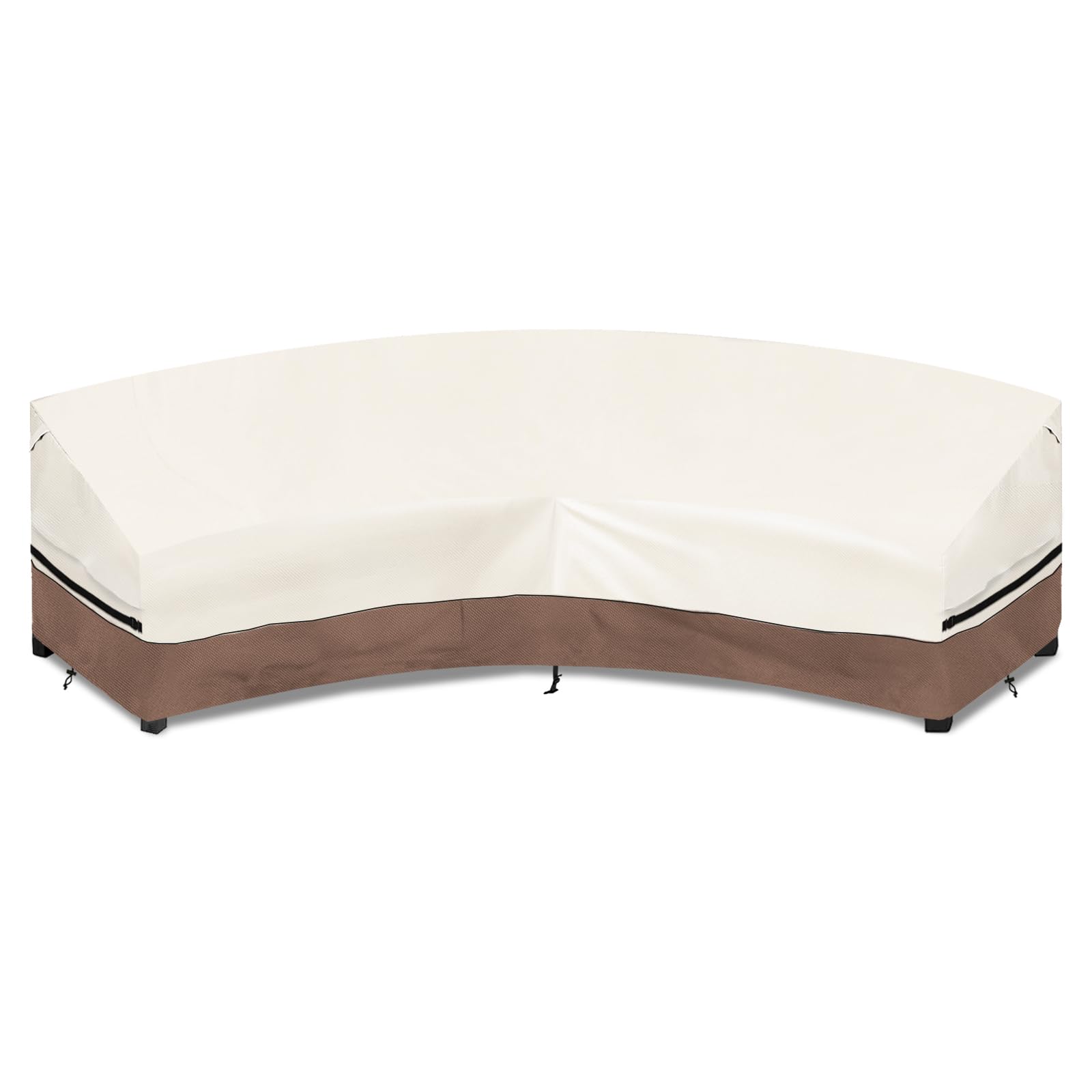 Okcool Outdoor Sectional Cover,Curved Patio Furniture Covers for 3-4 Seater Outdoor Furniture Couch,120"(Back Arc Length) x 82"(Front Arc Length),Beige &amp; Brown