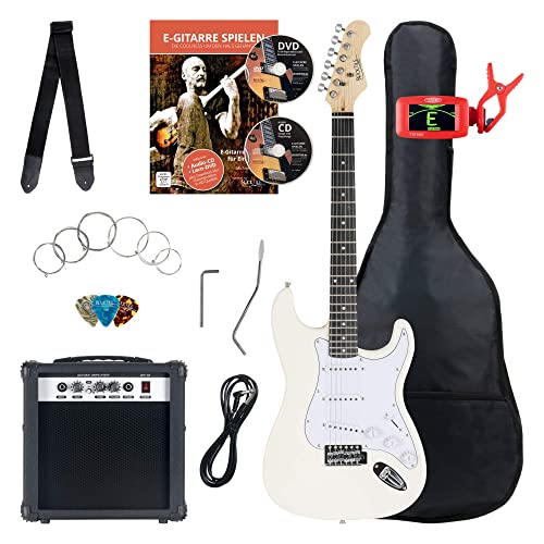 Rocktile St-Pack Set Chitarra Elettrica Bianca - Kit Completo Per Chitarre Elttriche Con Amplificatore 25W, Custodia Morbida, Accordatore, Cavo, Traco
