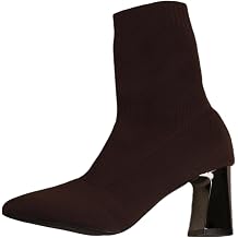 Women's Pointed Toe Knit Sock Ankle Boots Chunky Block Heel