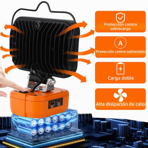 Foco LED para camping y pesca compatible con Worx V20 de 84W 6
