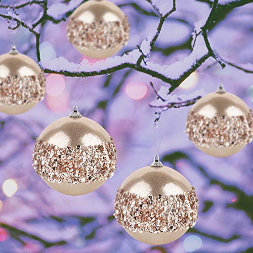 4" Christmas Ball Ornaments, 4Pc Set Champagne Shatterproof Christmas Decorations Tree Balls For Xmas Trees Wedding Party Holiday Decorations (Champapne) #TOP2