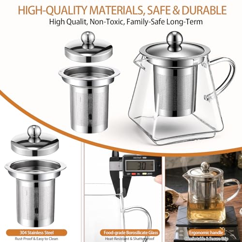 Hushee Glass Teapot Set 2-in-1 Iced Tea Pot with Infuser Clear Teapot Steeping Pitcher, Steeping 12oz, Pitcher 32oz Borosilicate Glass for Chilled Iced Tea, Turkish Kettle, Open Flame Safe