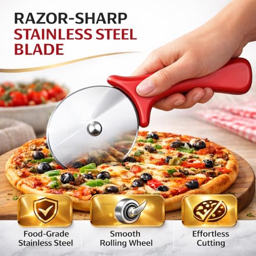 Image of Pizza Cutter Wheel Stainless Steel Pizza & Pastry Cutter with Ergonomic Handle for Kitchen Use - (Pack of - 1)