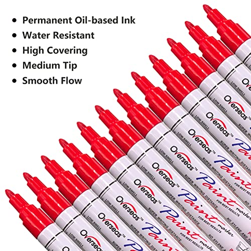 Lesun Red Paint Pens Paint Markers, 12 Pack Waterproof Oil-Based Paint Pen Set Quick Dry And Permanent, Markers For Rock Painting, Stone, Ceramic, Wood, Fabric, Plastic, Canvas, Glass, Mugs, Tires #TOP1
