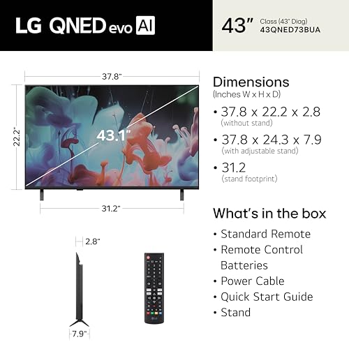 LG Amazon Exclusive 43-Inch Class QNED AI 4K QNED73B Series Mini LED Smart TV w/AI Sound Pro, HDR10, AI 4K Super Upscaling, Filmmaker Mode, Wow Orchestra, Compatible with Alexa (43QNED73BUA, 2026)