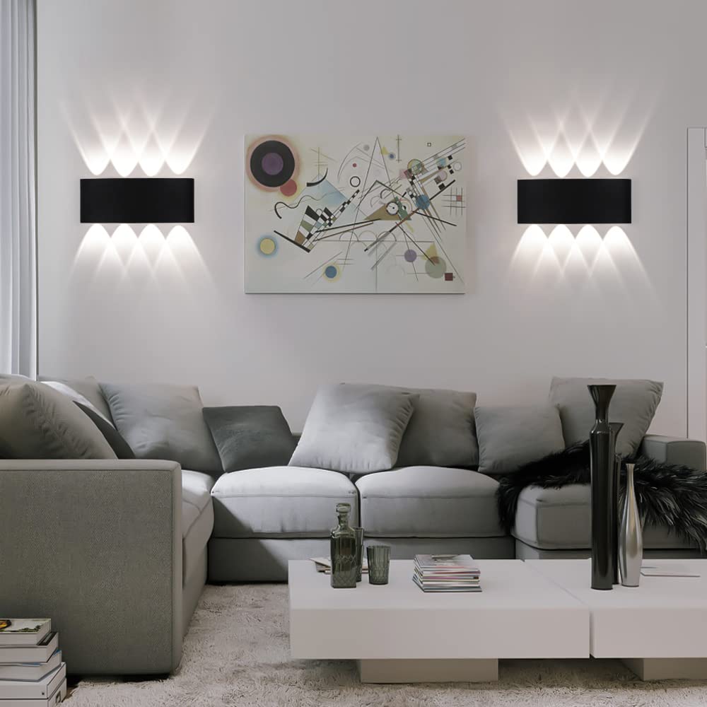 FUPE 2 Pack Applique Murale Extérieur/Intérieur LED Appliques Extérieure 16W 1600lm ip65 imperméable moderne en aluminium up and down applique lumineuse spot Lampe Murale(Noir 6500k lumière froide) - 3