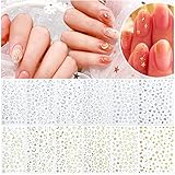 12 Sheets Moon Stars Nail Art Stickers 3D Metallic Self-Adhesive Gold Silver Geometry Star Moon...