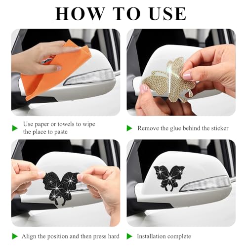 Image of Wevdn 8 PCS Butterfly Crystal Car Stickers, Shiny Rhinestone Waterproof Butterfly Car Sticker Decal, Self Adhesive Glitter Decoration Stickers for Car Bumper Window Laptops Luggage (Black)