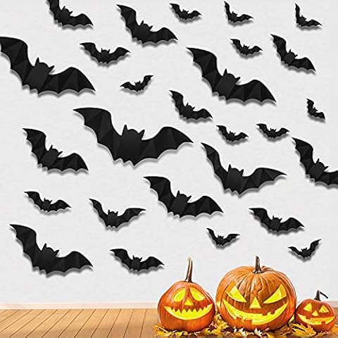 Halloween Decorations 3D Bats 64PCS, Bats Halloween Decorations Indoor Outdoor Halloween Decor for Bathroom Room Door Window Wall Kitchen Bat Stickers for Halloween Bachelor party and Kids Party Cover