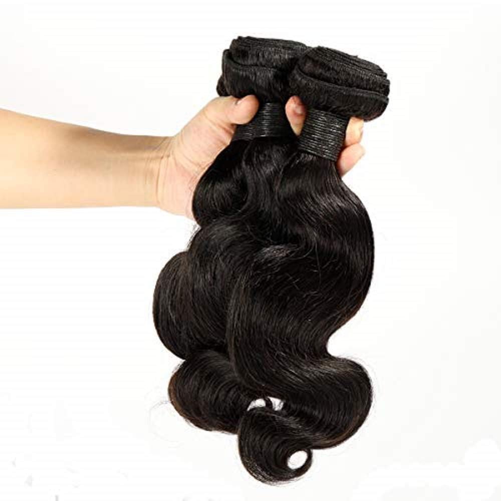 Body Wave 3 Bundles with Closure 100% Unprocessed 10a Brazilian Body Wave Human Hair Weave with 4x4 Lace Closure Natural Color 121212+10 inch