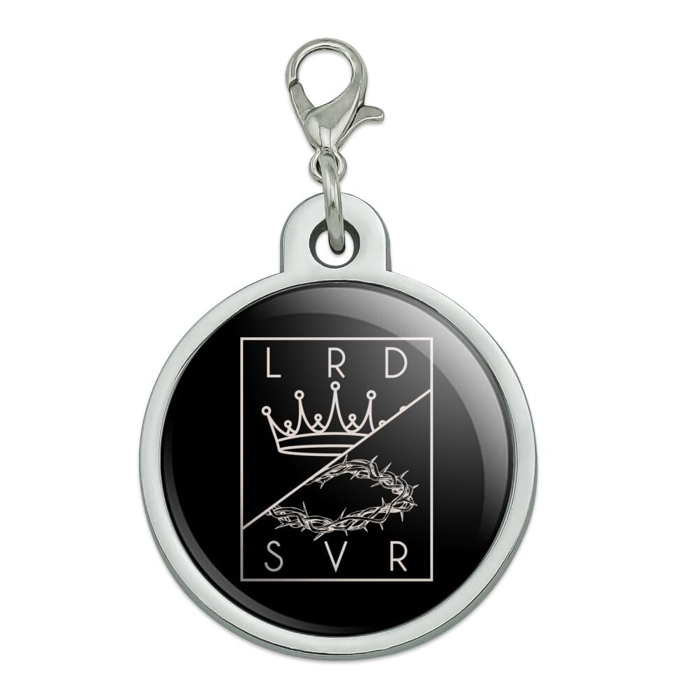 Graphics & More Christian Lord and Savior Crown Chrome Plated Metal Pet Dog Cat ID Tag - Large