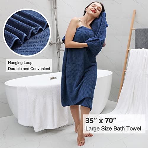 8 Piece Large Bath Towel Set Navy-2 Oversized Bath Towel Sheets,2 Hand Towels,4 Washcloths Soft Highly Absorbent Quick Dry Beach Chair Towels Woven Towels For Bathroom Hotel And Spa #TOP3