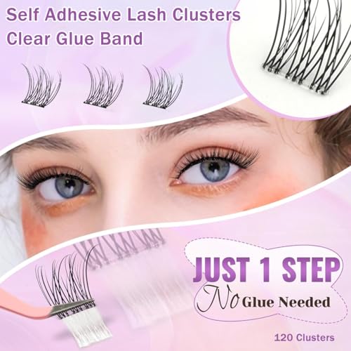 Image of MAYCREATE120Pcs Self Adhesive False Eyelash Clusters, No Glue Needed Wispy Natural Lash Extensions, Pre Cut Reusable Stick On Lashes for Beginners Sensitive Eyes Daily Makeup