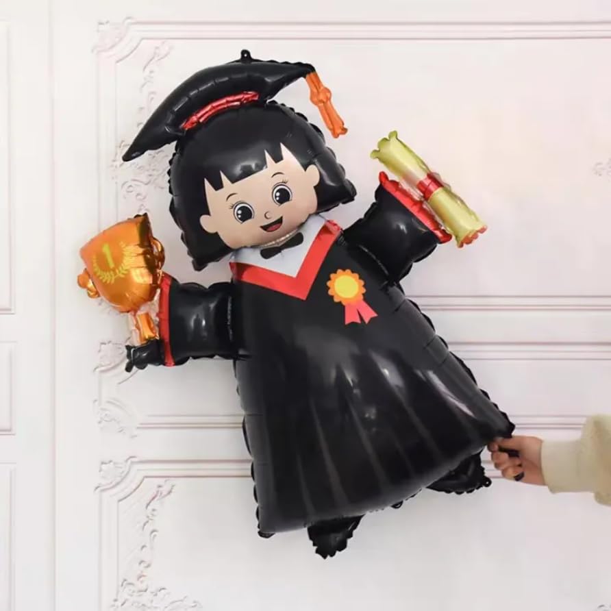 Image of Atpata Funky 40-inch Grad Girl Foil Balloon in Cap & Gown with Trophy and Scroll - Perfect Decor for Happy Graduation Party Decoration, Congrats Grad Convocation Celebrations