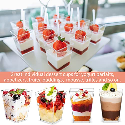 50 Pack 5 Oz Square Dessert Cups With Spoons - Mini Parfait Cups, Appetizer Cups, Clear Plastic Party Dessert Cups For Serving Fruit Trifle Mousse And Pudding #TOP3