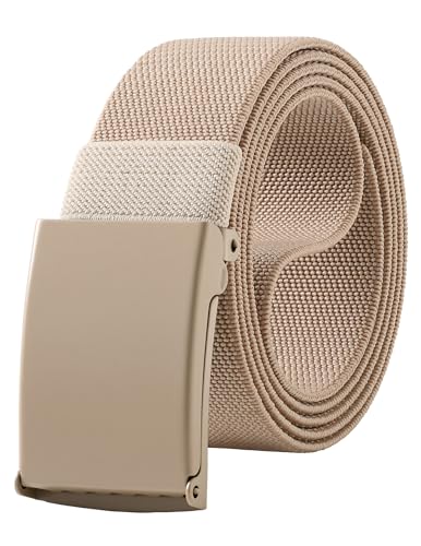 Image of Mile High Life Stretch Canvas Belt for Men, Golf Casual Elastic Web Belt, Top Military Buckle, Adjustable Cut to Fit