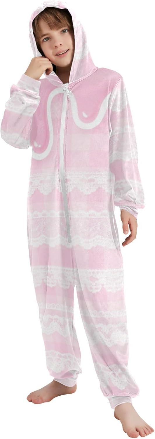 Peach Lolita Lace PlaidPajamaSoft Warm Hooded One-Piecing Jumpsuitsfor Christmas Home