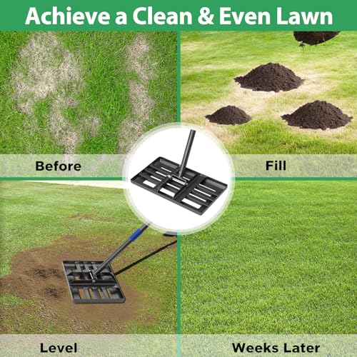 Lawn Leveling Rake with Round Edge, 5 FT Long Handle, 17 x 10 Small Rakes Head, No Flip - Image 7