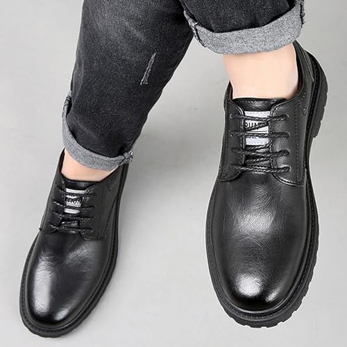 Men's Genuine Leather Lace-Up Oxfords,Fashion Round Toe Casual Dress Shoes,Comfortable Non-Slip Low Top Work Shoes3