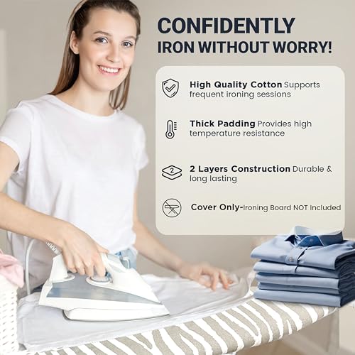 Image of Ironing Board Cover and Pad 18 inchx54 inch Extra Thick Natural Cotton, Scorch and Stain Resistant Iron Board Cover, Extra Large Iron Board Cover with Fasteners Heavy Duty Heatproof Elastic Edge Zebra
