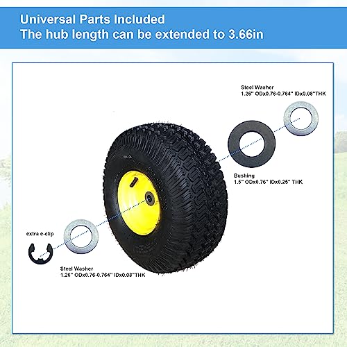 Image of 2-Pack of 15x6.00-6 NHS tire with Rim,Pneumatic wheel,3 inchoffset Hub with 3 /4 inchBushing,4PR Lawn mower tires 15x6-6,for John Deere Riding Mowers 100 and D100 Series,Troy Bilt Lawn Mower Parts