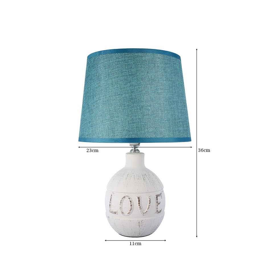 Image of ELARE Love Printed Table Lamp with Blue Fabric Shade & LED Bulb - Romantic Gift for Girlfriend, Boyfriend, Wife, Husband, Couples, Anniversary, Valentine's Day, Bedroom Bedside Lamp, 36 cm