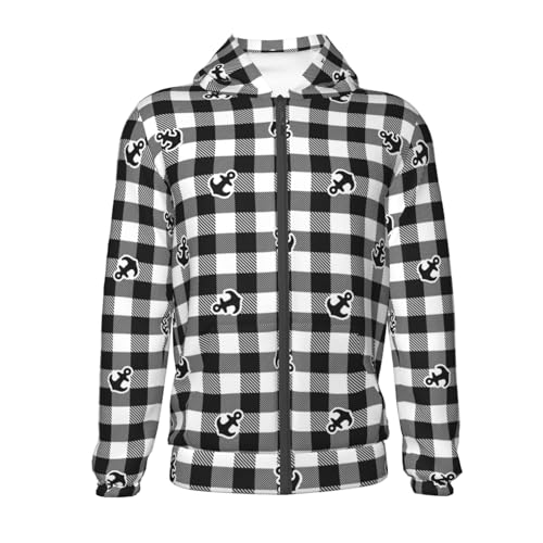 Anchor Black Tartan Plaid Kids Pullover Hoodies Boys Zip Up Sweatshirts Girls Athletic Clothes with Pocket2