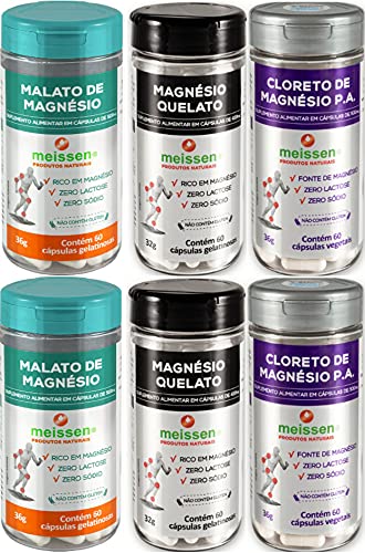 Magnésio Malato Quelato Cloreto Meissen 60 Cápsulas Kit Mix 2