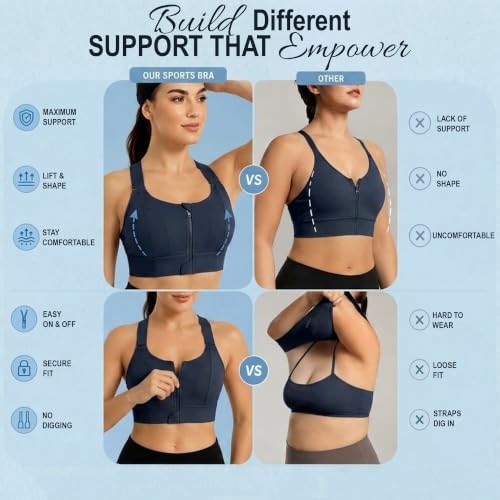 Image of Shoppy Villa - high Impact Sports Bra for Heavy Breast Full Coverage | Gym Bras for Women Workout | Yoga Bra,with Front Zipper Seamless Bra Push up Bras for Women | Black | 2X-Large