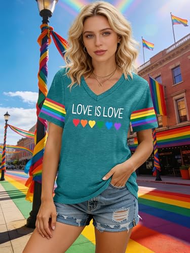 Zylkor Pride Tshirts for Women Be You Letter Print T Shirt Rainbow Graphic Tee Shirt Pride Vneck Tee Tops — view 2