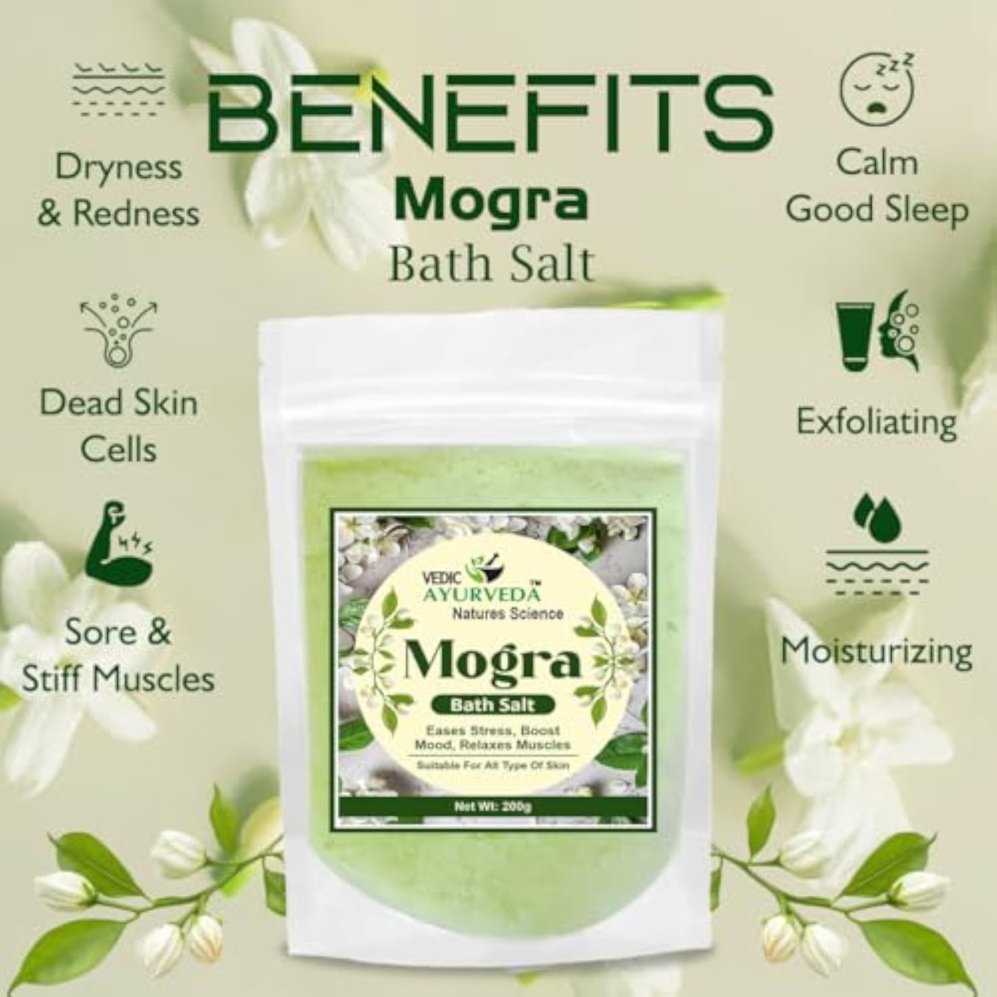 Vedic Ayurveda Mogra Bath Salt Combo, Herbal Spa Gift