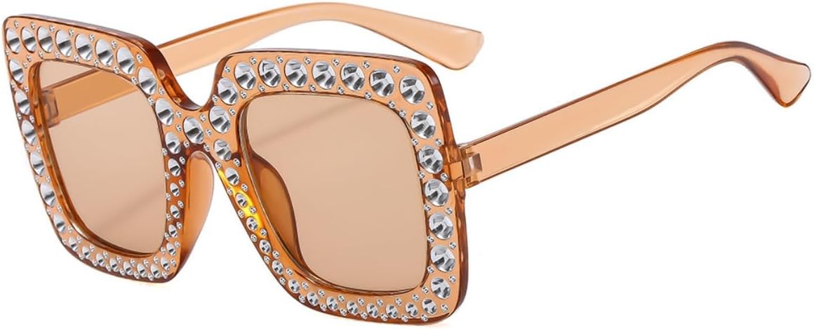 IKANOO Oversized Crystal Sunglasses for Women Square Thick Frame Bling Rhinestone Sparkling Glasses image 4