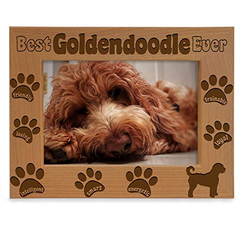 Goldendoodle-Bilderrahmen, Aufschrift "Best Goldendoodle Ever", Geschenk für Hundeliebhaber, Gedenkhund, graviert, Naturholz-Bilderrahmen (12,7 x 17,8 cm) Cover