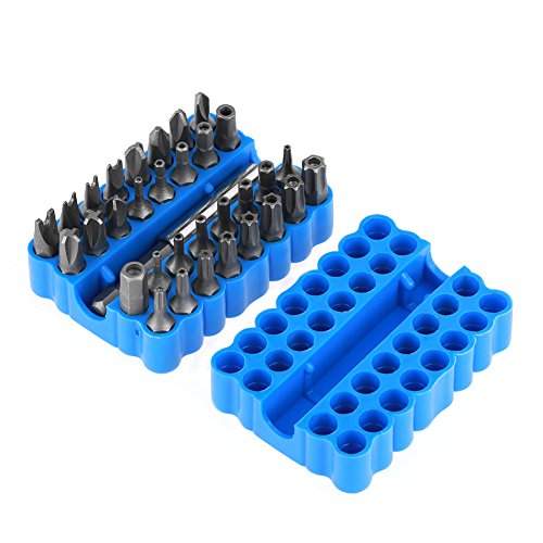 Tyenaza Juego de 33 Puntas de Destornillador Huecas, Puntas de Destornillador Multifuncional con Caja, para Apretar Tornillos de Seguridad (Punta Plana, Phillips, Torx, en U, 25 mm de Largo y Corto)
