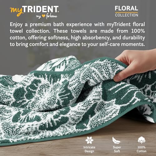 Image of MYTRIDENT Towels for Bath, Floral Collection, 100% Cotton Towel, 1 Pc Bath Towel (75 cm x 150 cm) - Green
