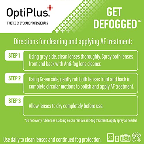Optiplus Anti-Fog Lens Cleaning Spray And Dual Microfiber Cloth | Streak-Free Cleaner And Defogging Spray For Glasses, Laptops Screens, Smart Phones, Optical Lens, Goggles, And Watch Screen L 2Oz #TOP2